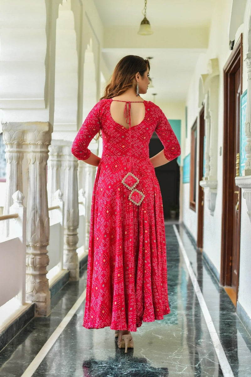 Pink Bandhej ethnic dresses with Duppta