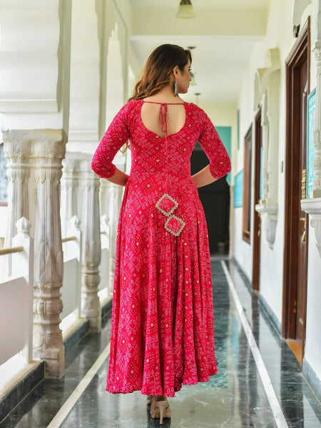 Pink Bandhej ethnic dresses with Duppta
