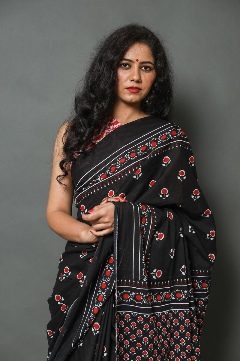Elegant Hand Block Printed Cotton Saree