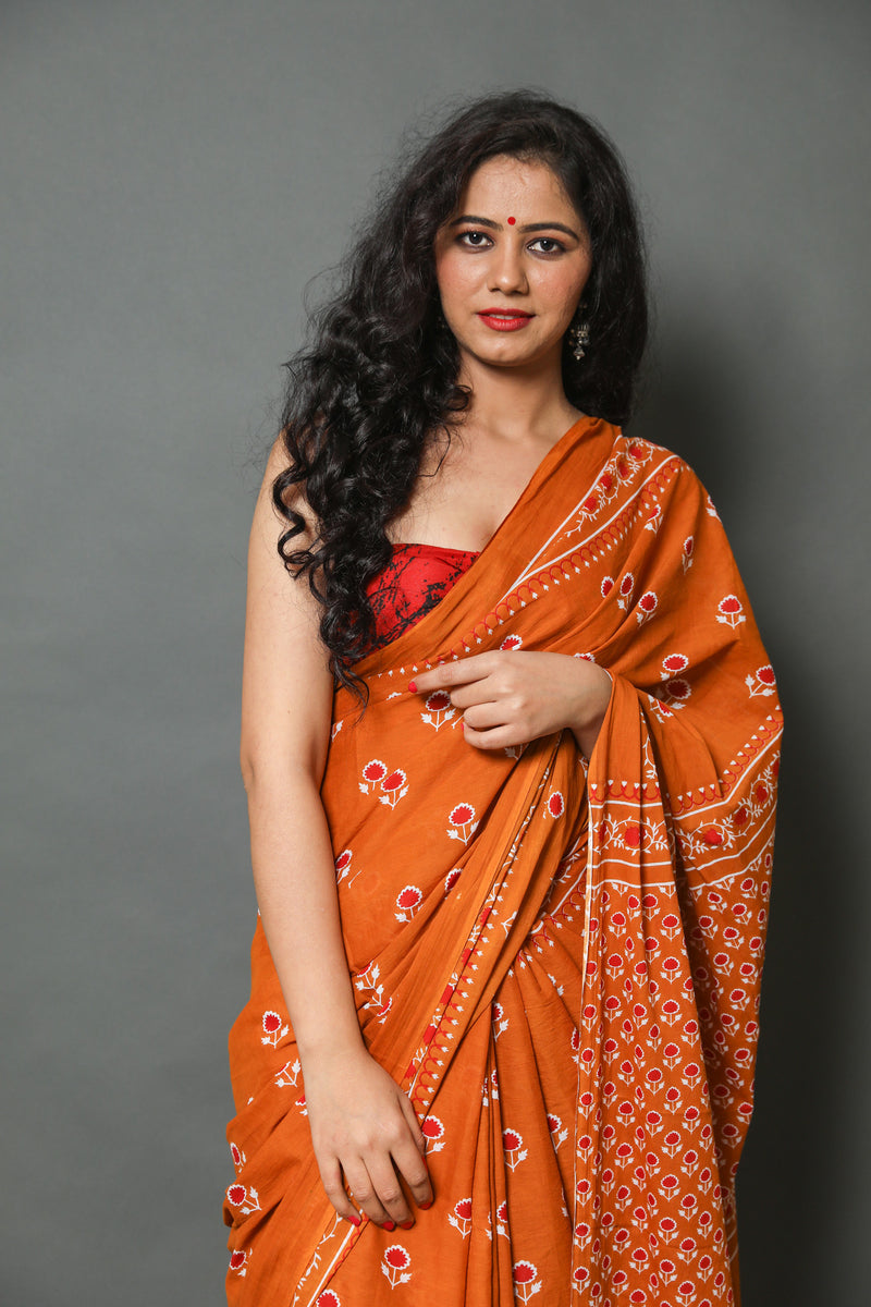 Elegant Hand Block Printed Cotton Saree