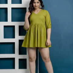 Cotton Green Short Dress For Women
