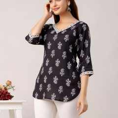 Women Printed Reyon Straight Kurti