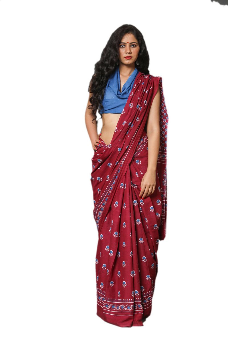 Elegant Hand Block Printed Cotton Saree