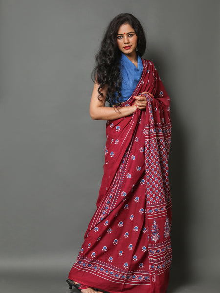 Elegant Hand Block Printed Cotton Saree