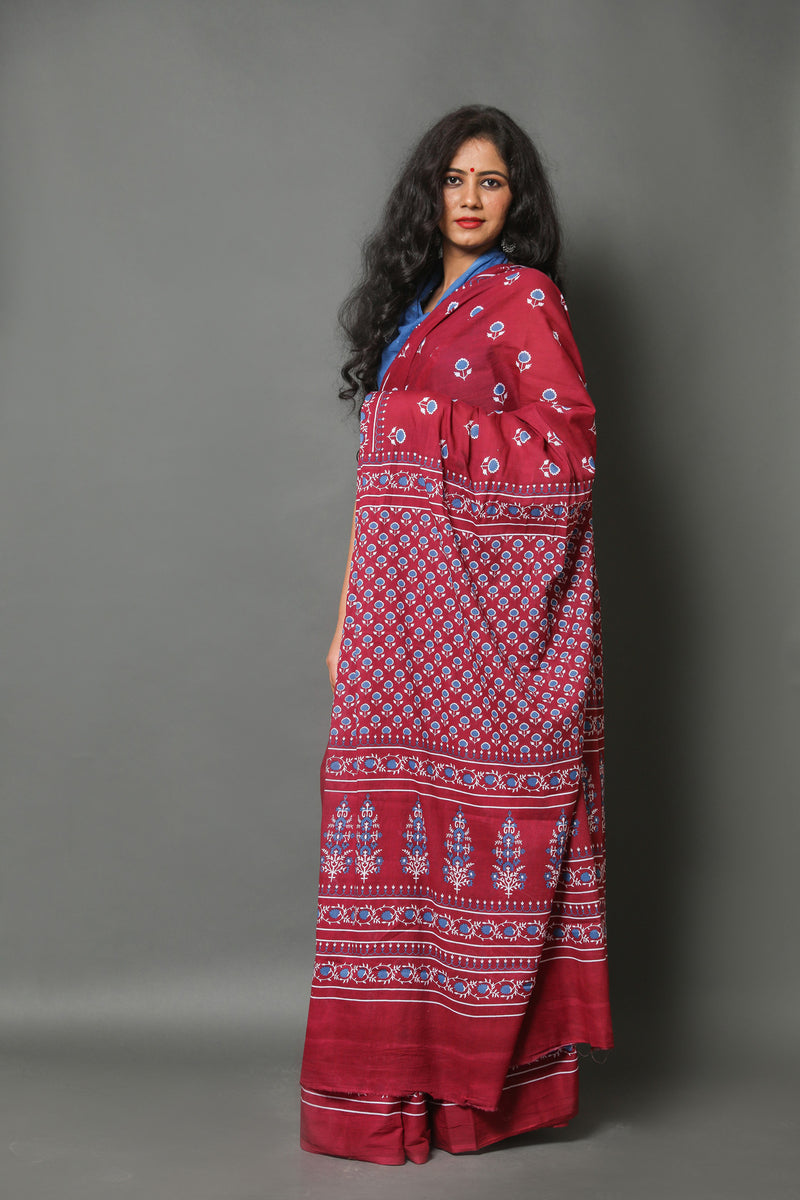 Elegant Hand Block Printed Cotton Saree