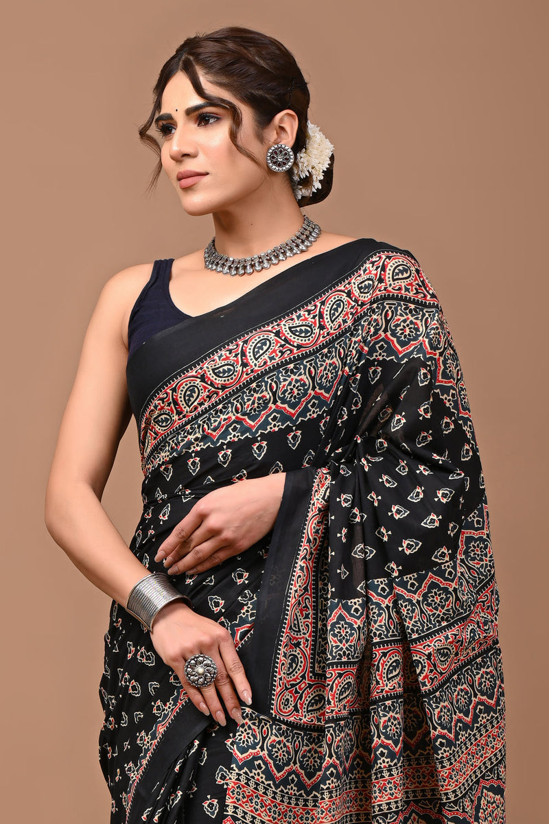 Elegant Hand Block Printed Cotton Saree