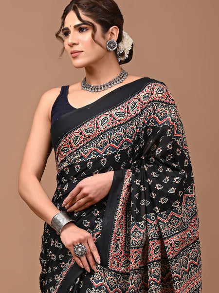 Elegant Hand Block Printed Cotton Saree