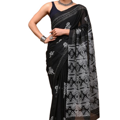 Elegant Hand Block Printed Cotton Saree
