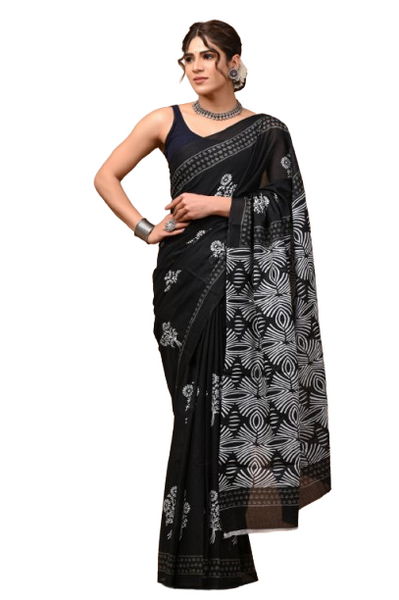 Elegant Hand Block Printed Cotton Saree