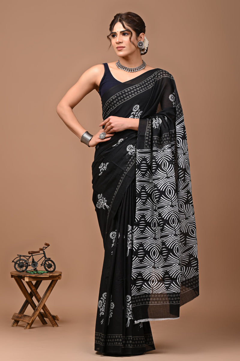 Elegant Hand Block Printed Cotton Saree