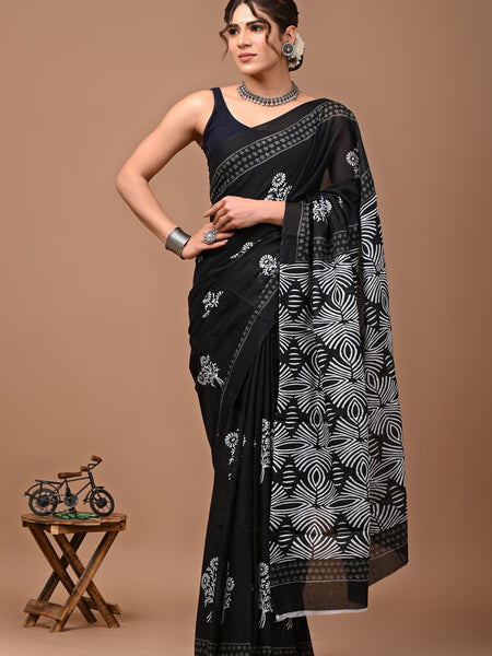 Elegant Hand Block Printed Cotton Saree