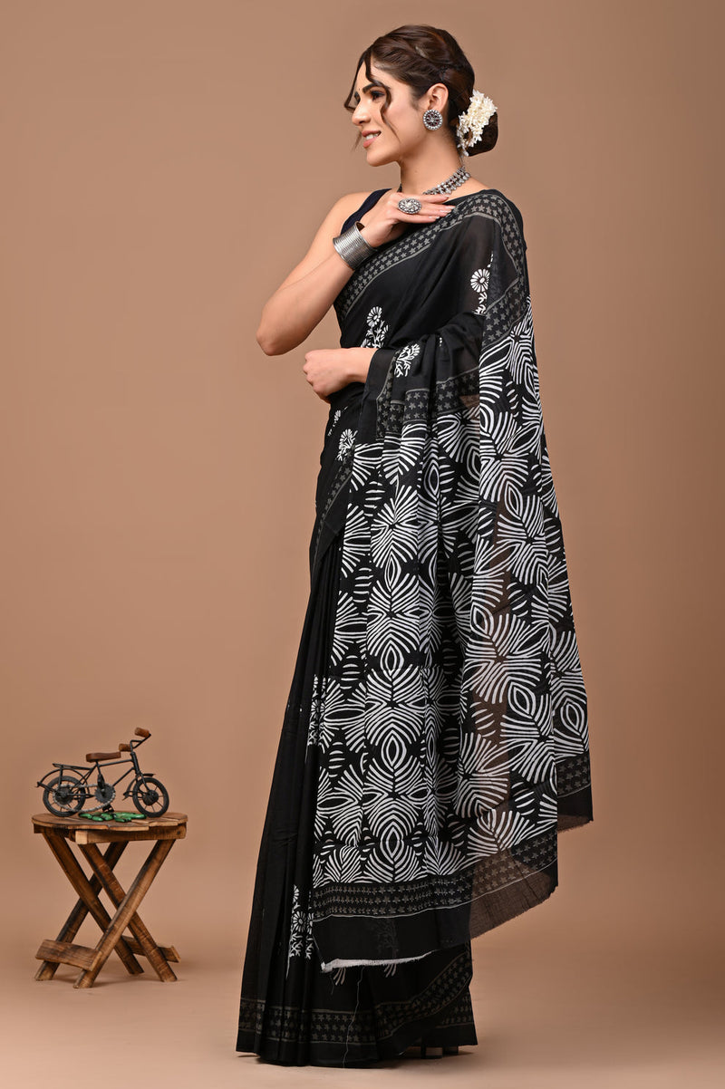 Elegant Hand Block Printed Cotton Saree