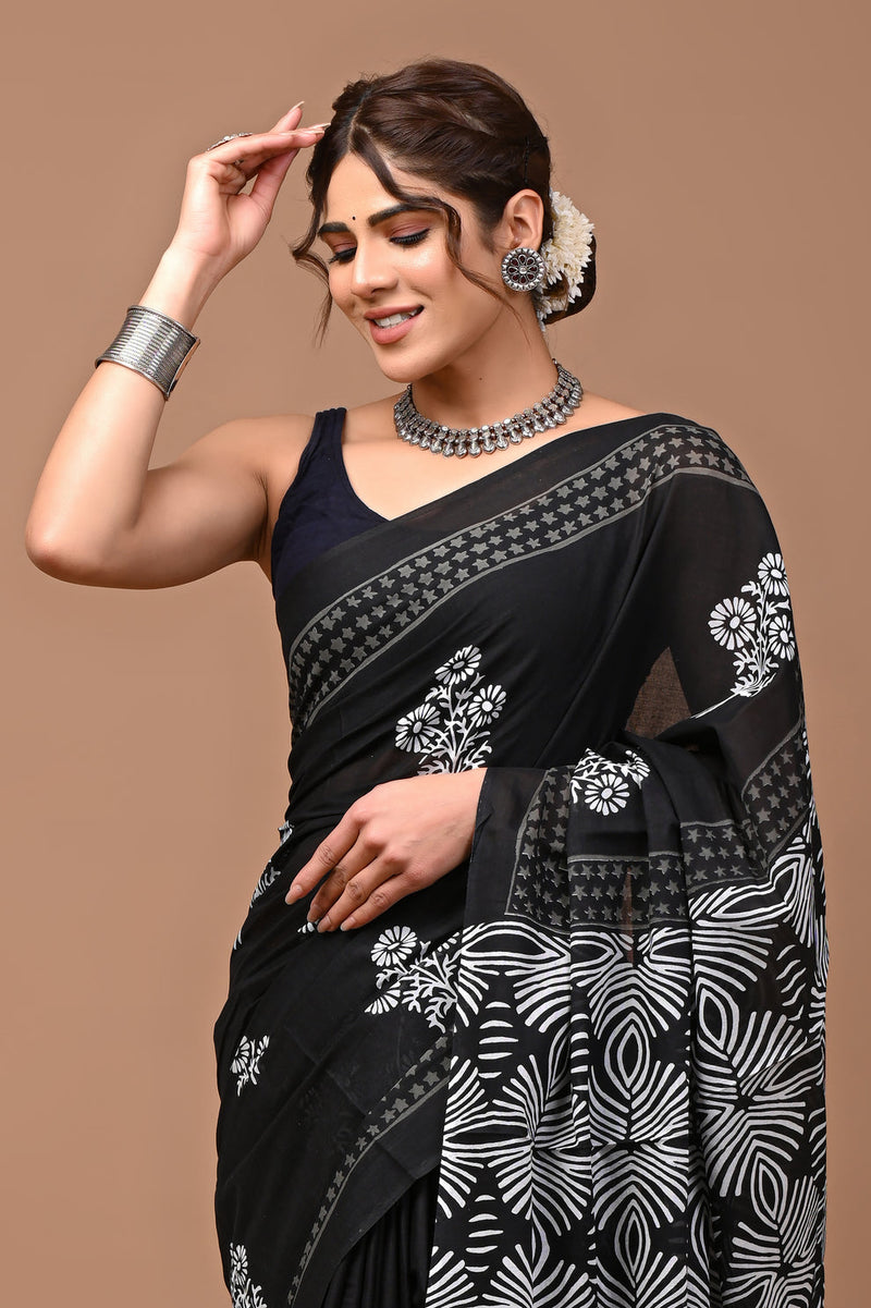 Elegant Hand Block Printed Cotton Saree