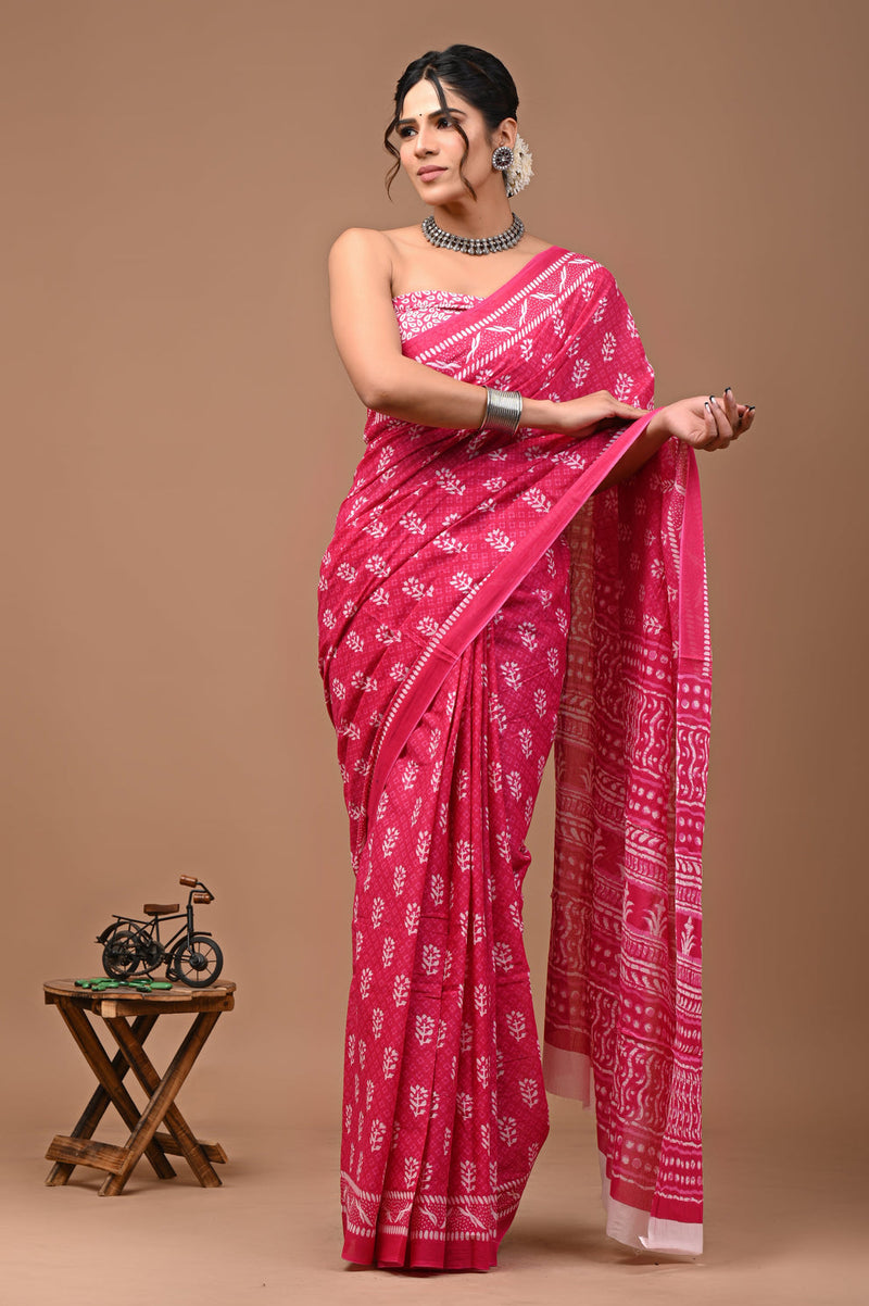 Elegant Hand Block Printed Cotton Saree