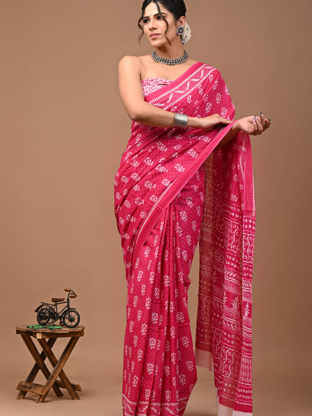 Elegant Hand Block Printed Cotton Saree