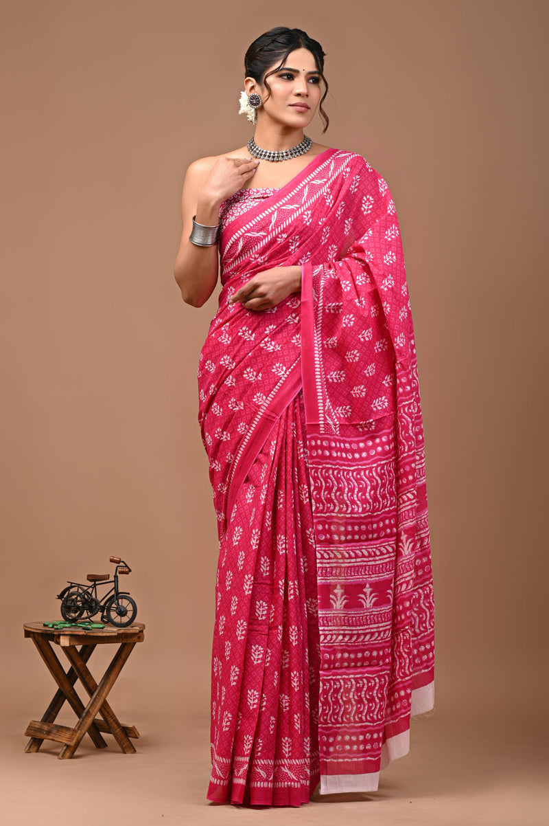 Elegant Hand Block Printed Cotton Saree