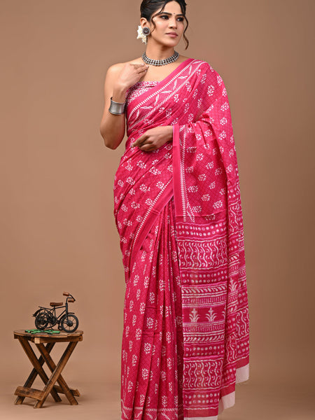 Elegant Hand Block Printed Cotton Saree