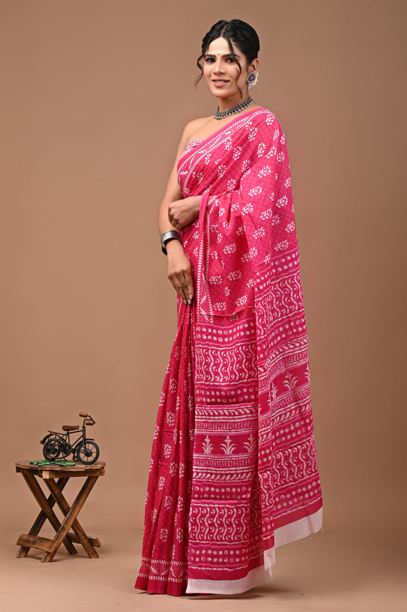 Elegant Hand Block Printed Cotton Saree