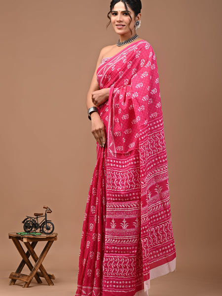 Elegant Hand Block Printed Cotton Saree