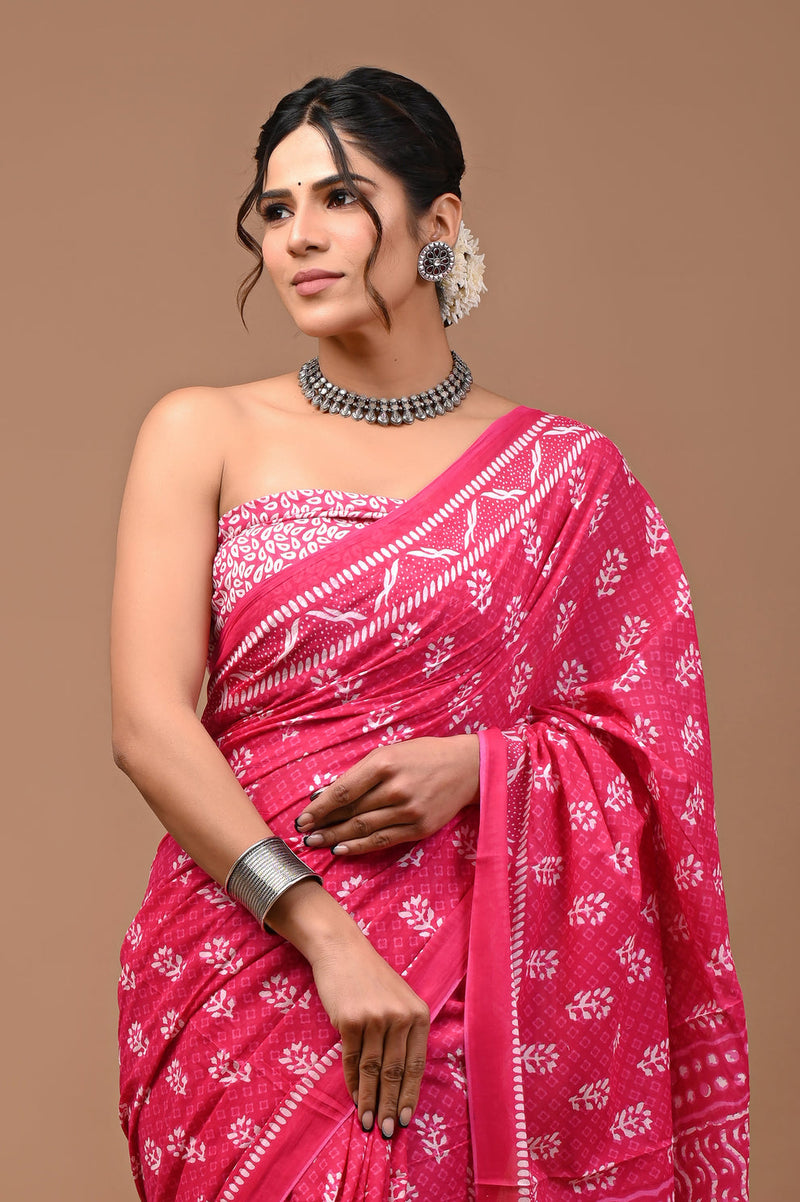 Elegant Hand Block Printed Cotton Saree