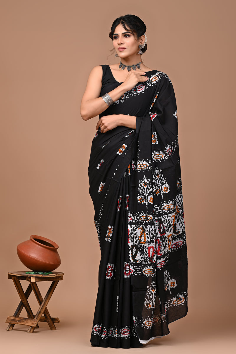Elegant Hand Block Printed Cotton Saree