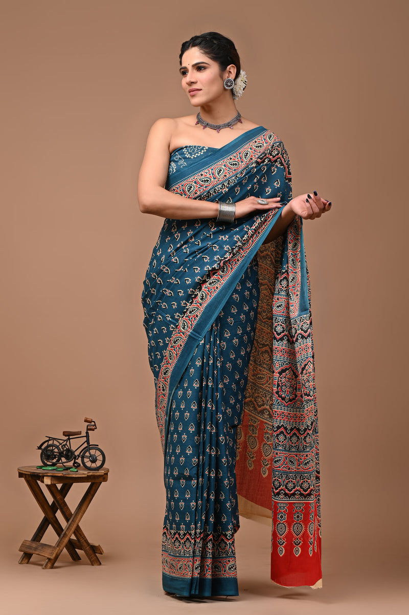 Elegant Hand Block Printed Cotton Saree