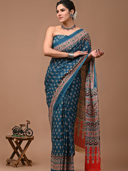 Elegant Hand Block Printed Cotton Saree