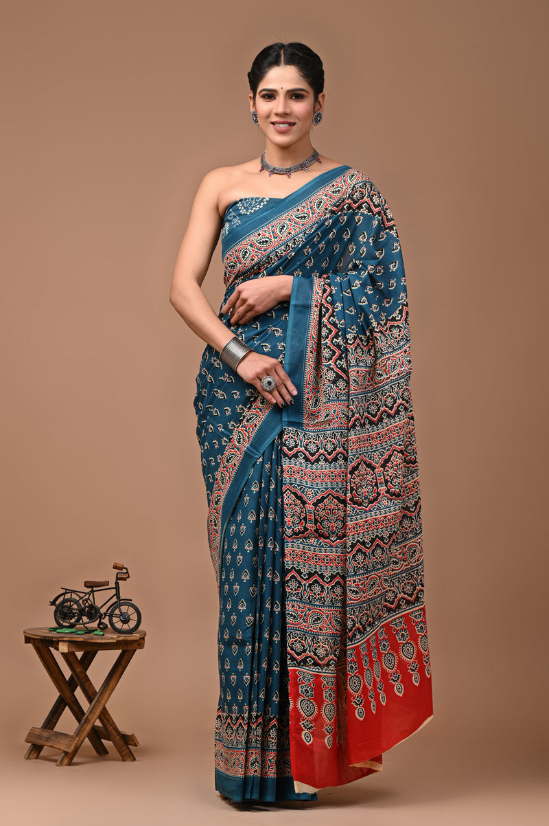 Elegant Hand Block Printed Cotton Saree