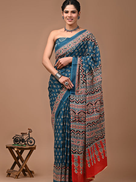 Elegant Hand Block Printed Cotton Saree