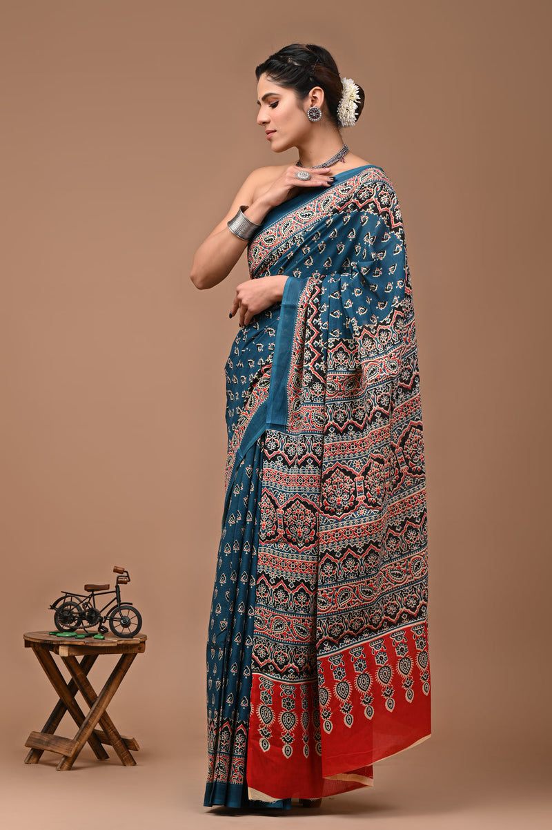 Elegant Hand Block Printed Cotton Saree
