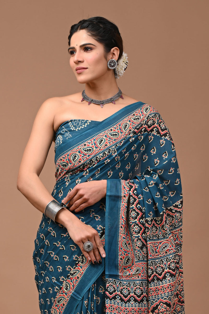 Elegant Hand Block Printed Cotton Saree