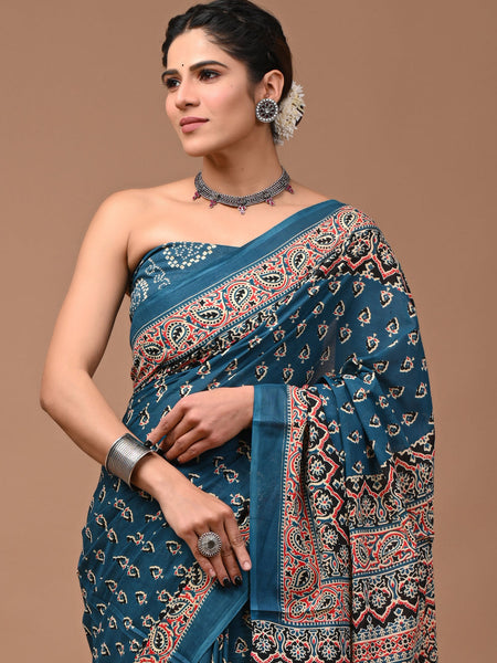Elegant Hand Block Printed Cotton Saree