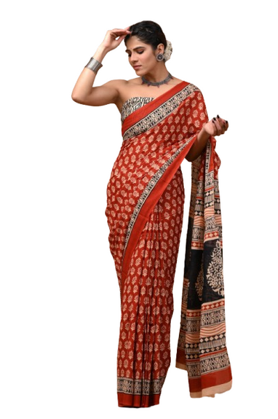 Elegant Hand Block Printed Cotton Saree