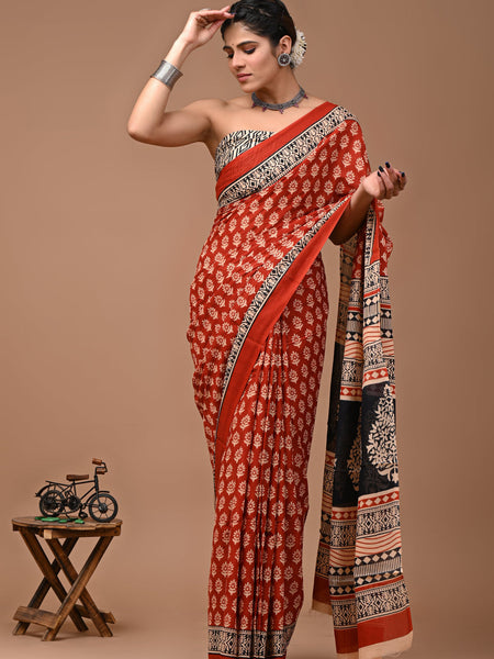 Elegant Hand Block Printed Cotton Saree