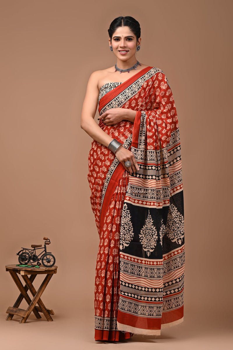 Elegant Hand Block Printed Cotton Saree