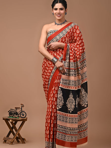 Elegant Hand Block Printed Cotton Saree