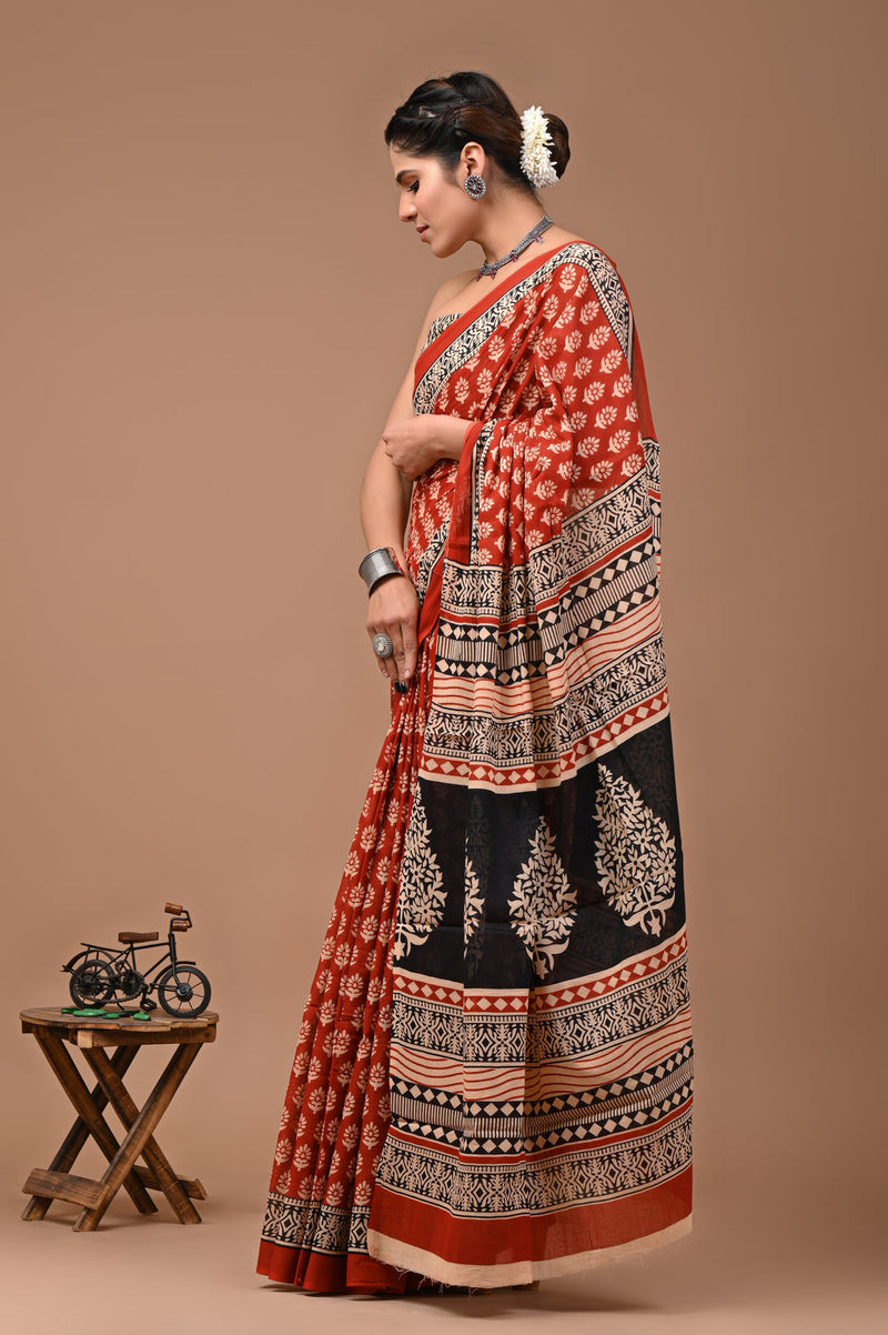 Elegant Hand Block Printed Cotton Saree