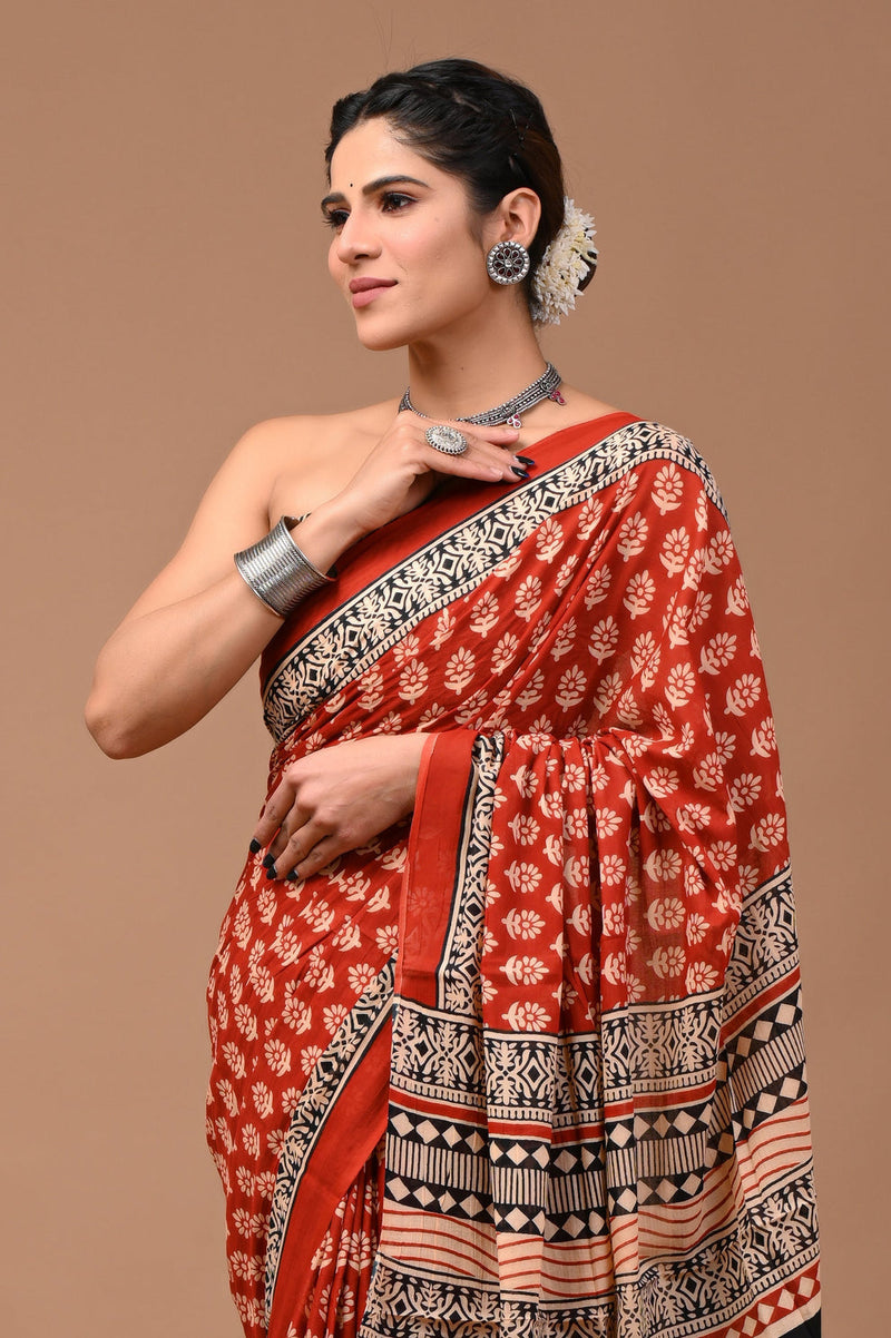 Elegant Hand Block Printed Cotton Saree