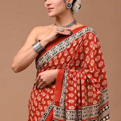 Elegant Hand Block Printed Cotton Saree