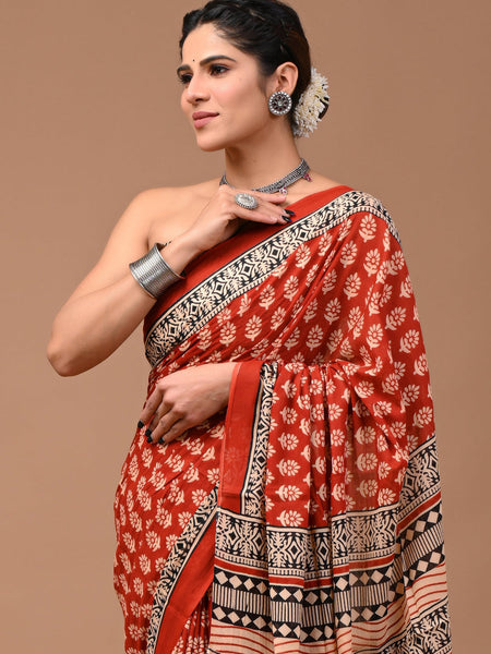 Elegant Hand Block Printed Cotton Saree