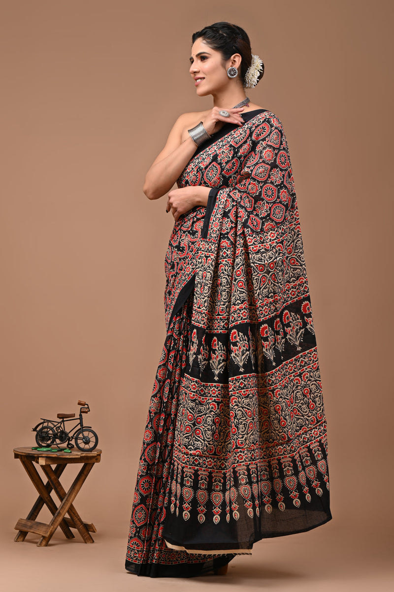 Elegant Hand Block Printed Cotton Saree