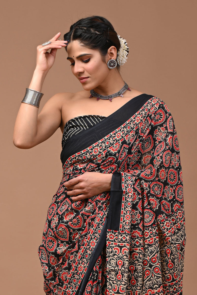 Elegant Hand Block Printed Cotton Saree