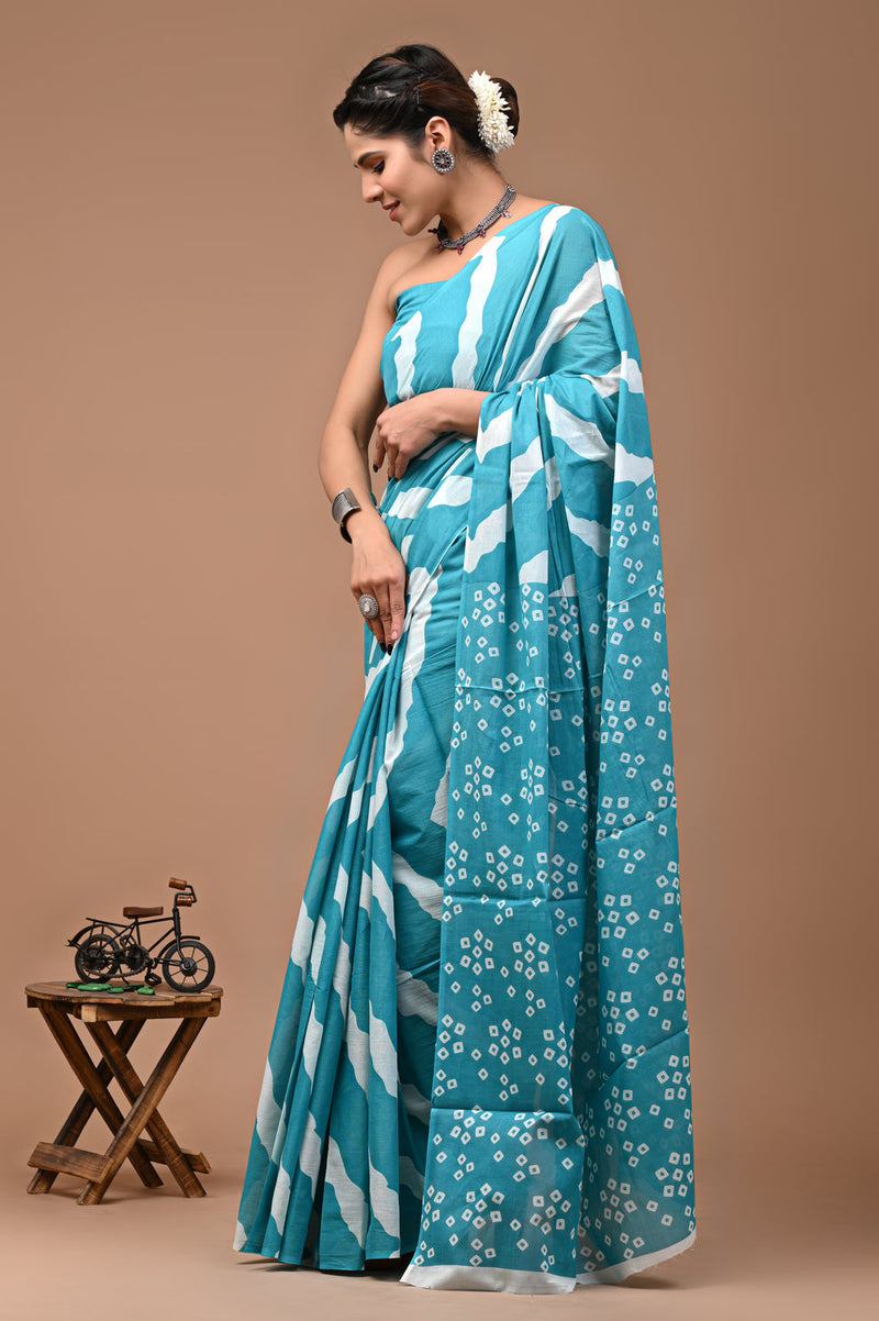 Elegant Hand Block Printed Cotton Saree