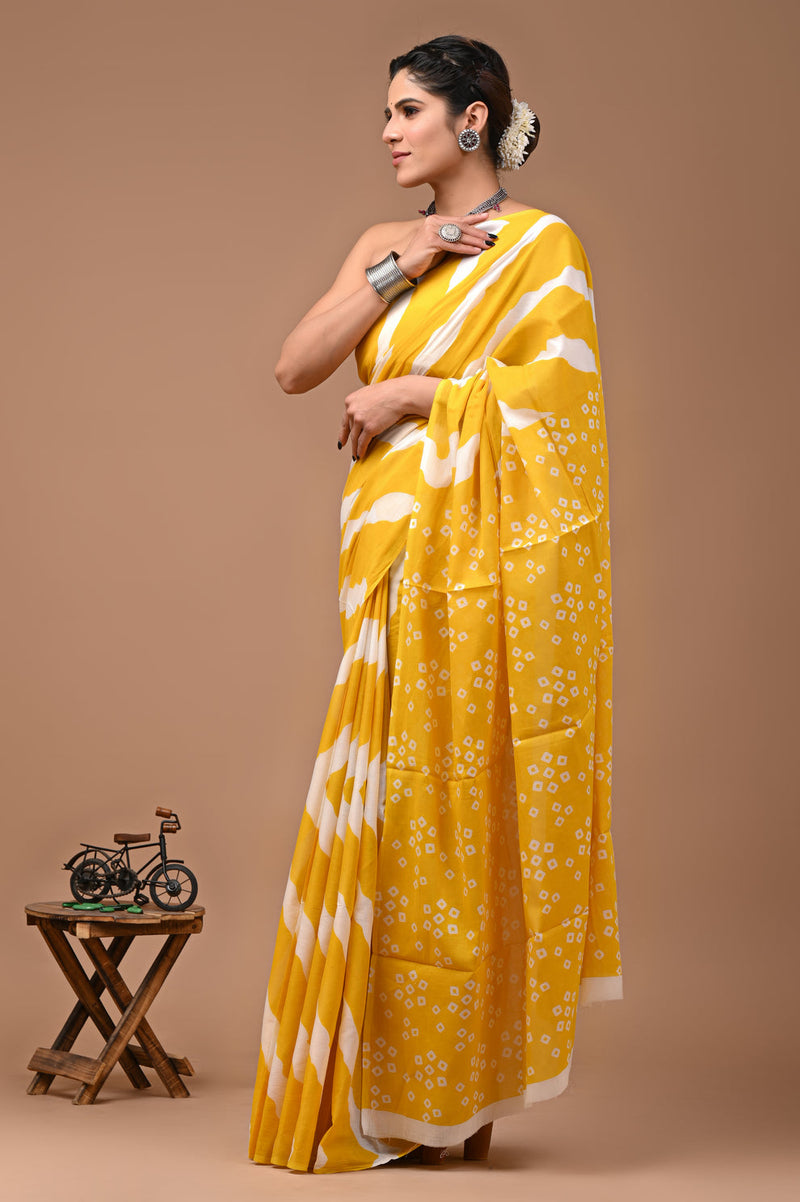 Elegant Hand Block Printed Cotton Saree