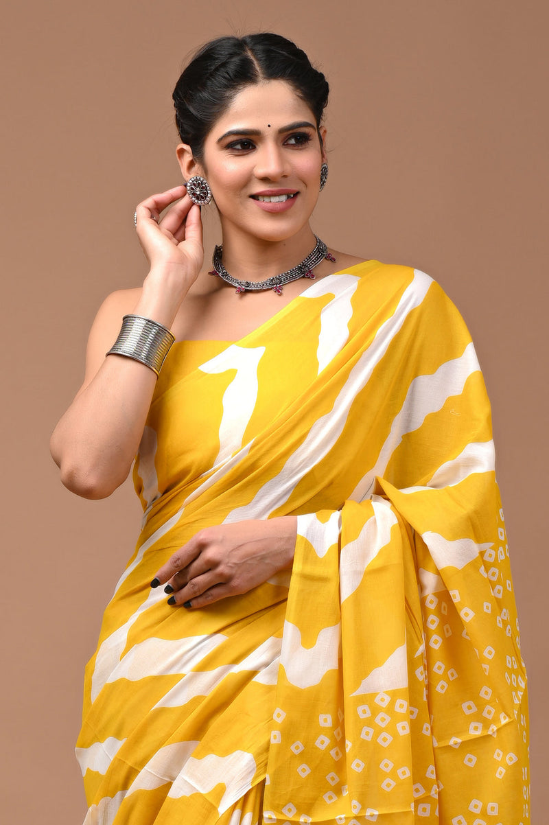 Elegant Hand Block Printed Cotton Saree