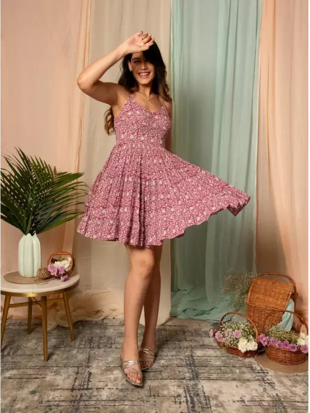 Maroon Short Dress  For Women