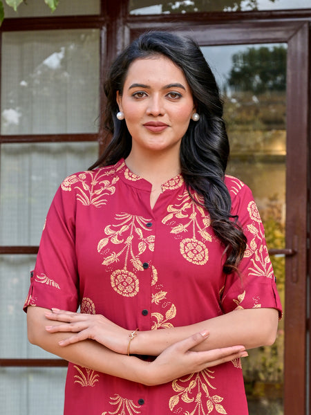 Wine Red ethnic Kurta with Pant