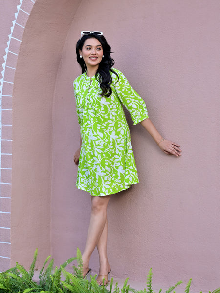 Balloon Green Short Dress