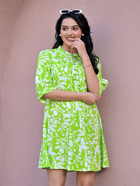 Balloon Green Short Dress