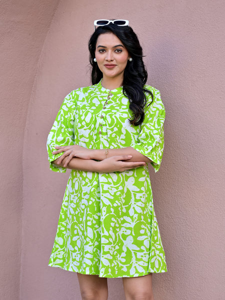 Balloon Green Short Dress